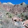 Looking towards the red rock in Thunderbird Canyon.