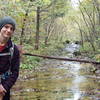 Crossing Brushy Creek on an October hike.