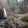 The 65 foot Drift Creek Falls with the 240 foot suspension bridge in the background.