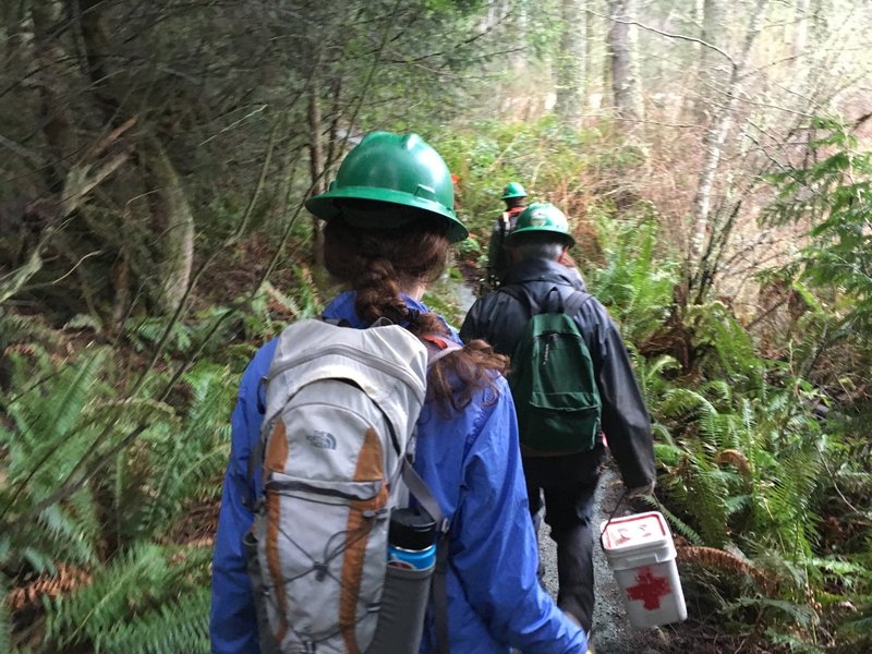 Walking along the trail to our work site.