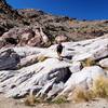 Climbing one of the granite ledges in Ford Canyon