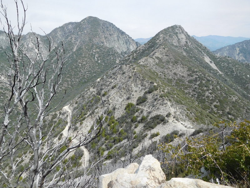 San Gabriel Peak (left) and Mt. Markam (right) with Upper Sam Merrill Trail.