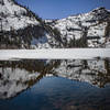 Eagle Lake, looking southwest at surrounding unnamed peaks (8499, 8197). Mostly frozen but slowly thawing.