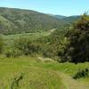 Coyote Creek, below, flows into Coyote Lake, from the southeast, seen from high on Mummy Mountain Trail.