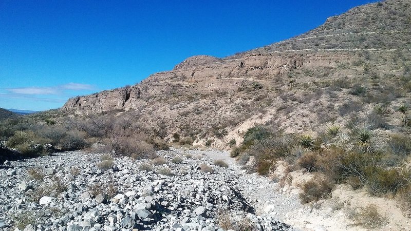 Looking west from the trail and arroyo