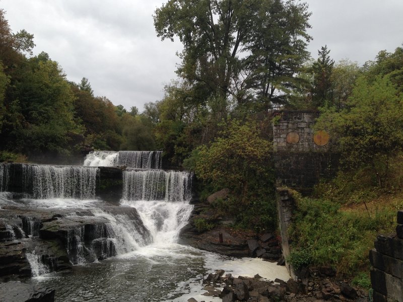 Seneca Mills Falls on a cloudy day.