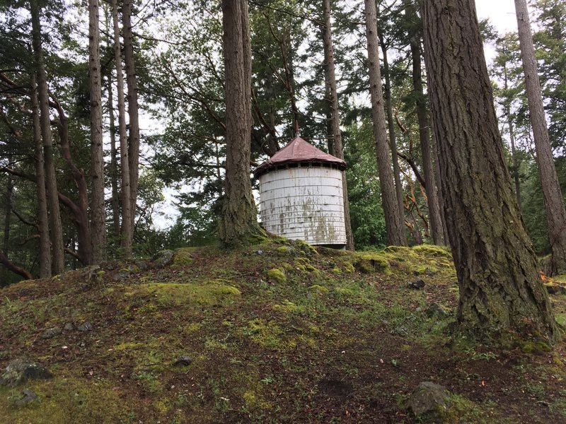 An old water tower(?) near the parking lot.