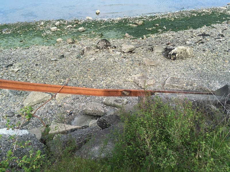 Another railroad tie hanging off the trail.