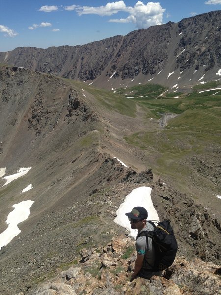 Continuing down Kelso Ridge with the trail through the meadow visible in the righthand side background.