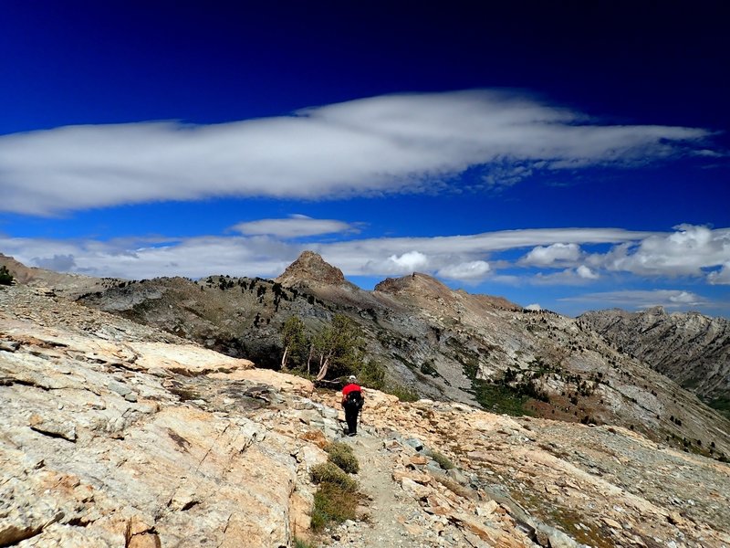 Descending from Liberty Pass with Snow Lake Peak in the distance