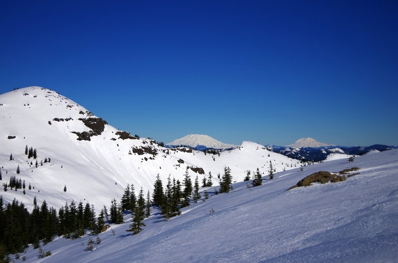 Silver Star (L), Mount Saint Helens (center), and Mount Rainier (R)