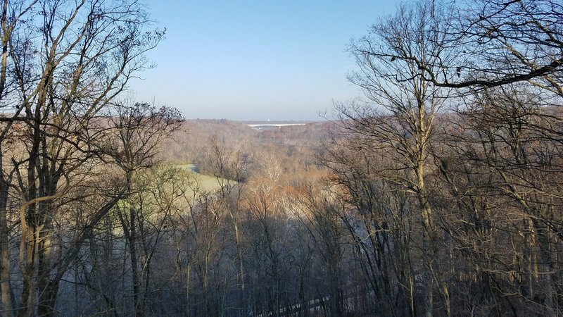 Fort Ancient north overlook looking north toward the I-71 Jeremiah Morrow Bridge in the distance