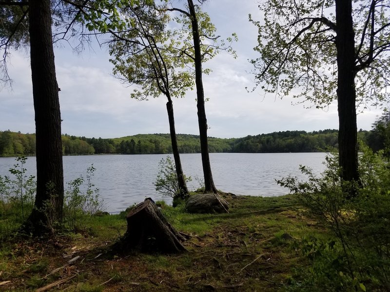 Burr Pond from the boat launch parking lot.