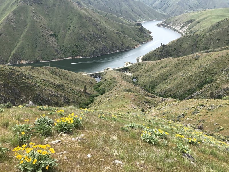 Looking down at the steep part of the route