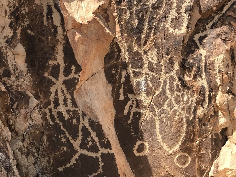 Closeup of pictographs on The Chimneys