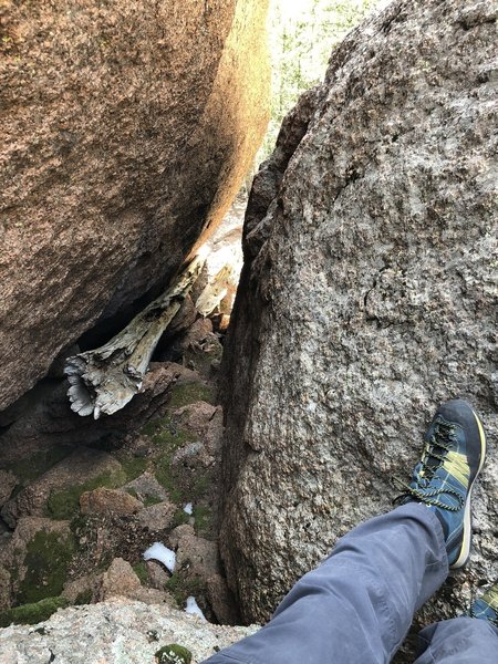 Part of the rock scramble. Have to squeeze between these two boulders to continue.