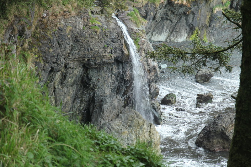 Coastal waterfall on JDF Marine Trail, just southeast of Sombrio Beach