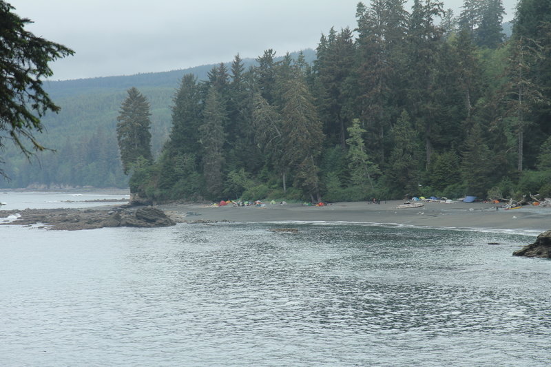 Sombrio Beach, packed with tents, on JDF Trail