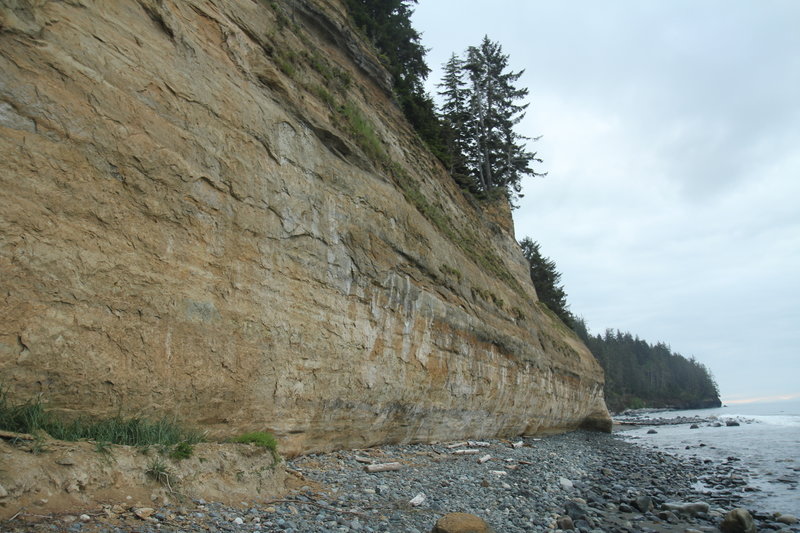 Sandstone rock cliff on Bear Beach, JDF Marine Trail