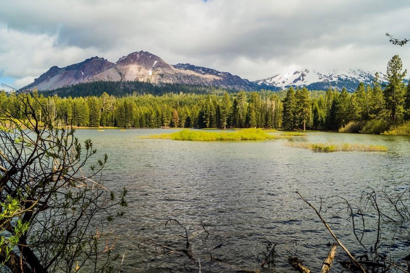 Overlooking Chaos Crag (left) and Lassen Peak (right) at Manzanita Lake