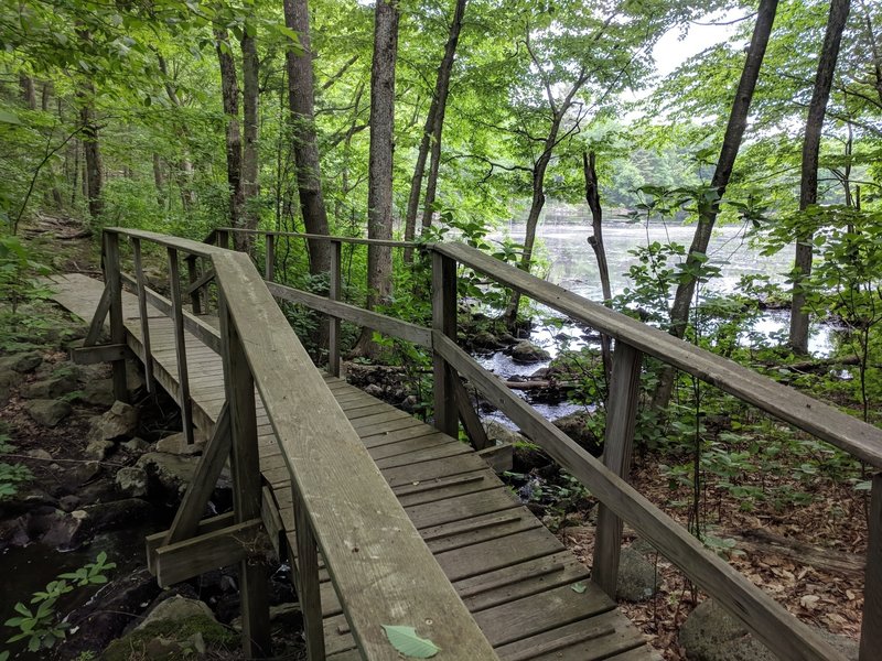 Storrow Pond and a wooden bridge