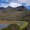 Trail leading along Limpiopungo to Rumiñahui - South, Central, and Northern Peaks Visible.