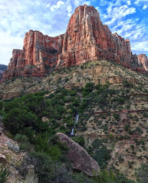 Taking in the sights and sounds of Roaring Springs from the North Kaibab Trail.