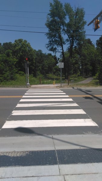 Crossing over Guess Road toward the rest of Ellerbee Creek Trail