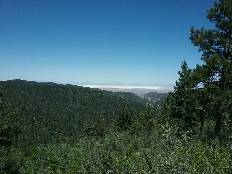 Looking west from the overlook with White Sands on the horizon.
