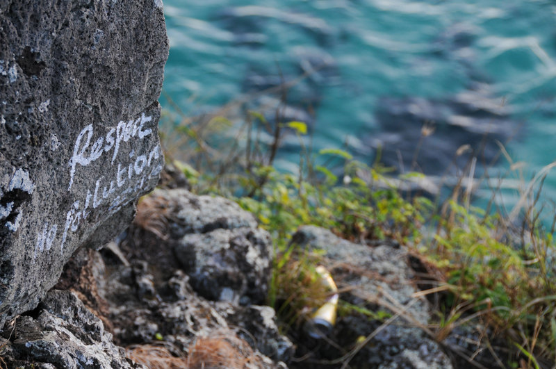 The litter suggest not many people have respected the "Respect No Pollution" graffiti.