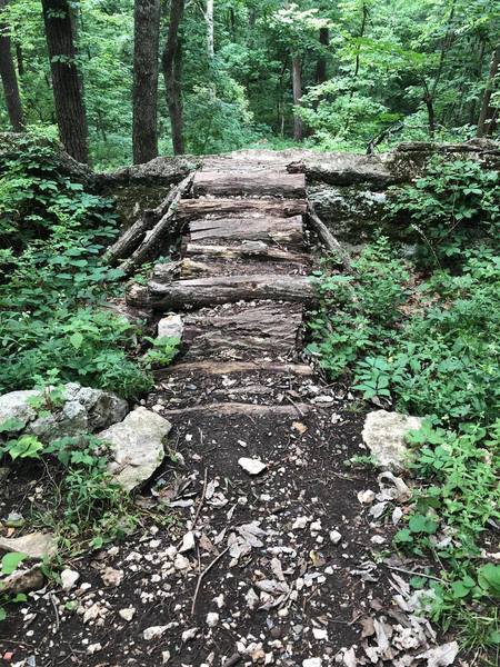 A shortcut over a huge, flat rock.