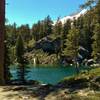 Terrace Lake sparkles among the rocks, firs and manzanita, high on Terrace, Shadow and Cliff Lakes Trail.