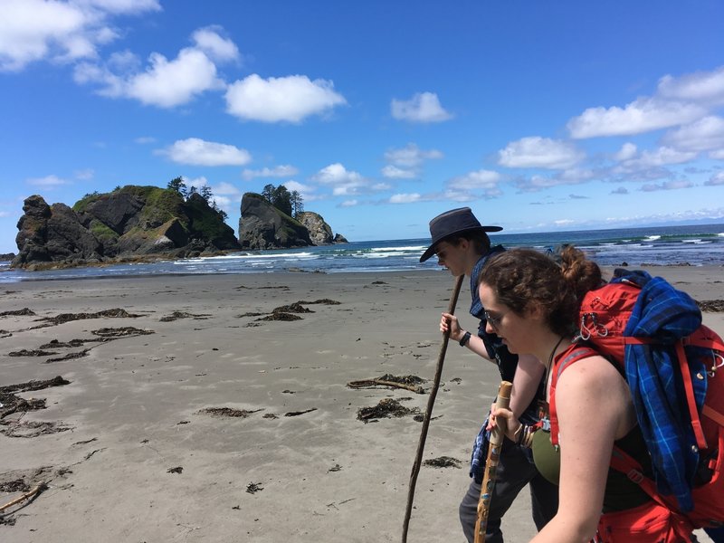 Hiking with Point Of The Arches in the background.