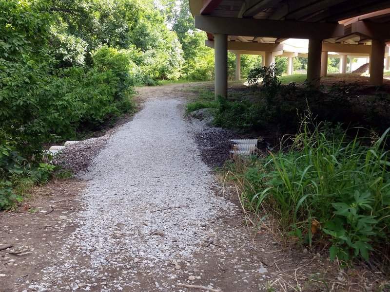 Thicket Loop leg across drainage area, under the highway