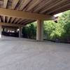 Parking, restroom, trash cans under the overpass