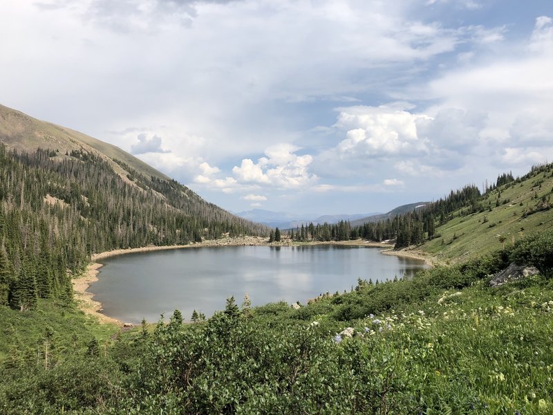 Looking out toward Blue Lake from the west side before ascending the saddle.