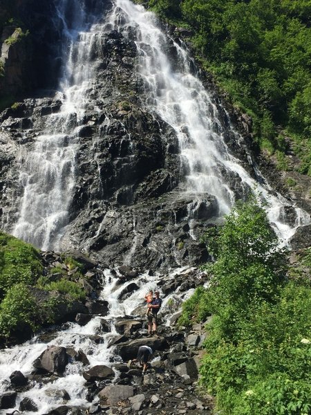 Horsetail Falls from the parking lot after the hike above. We did this hike with 4 adults and 4 kids (aged 3,5, 5,7!) They did it! It was tough but they were awesome!