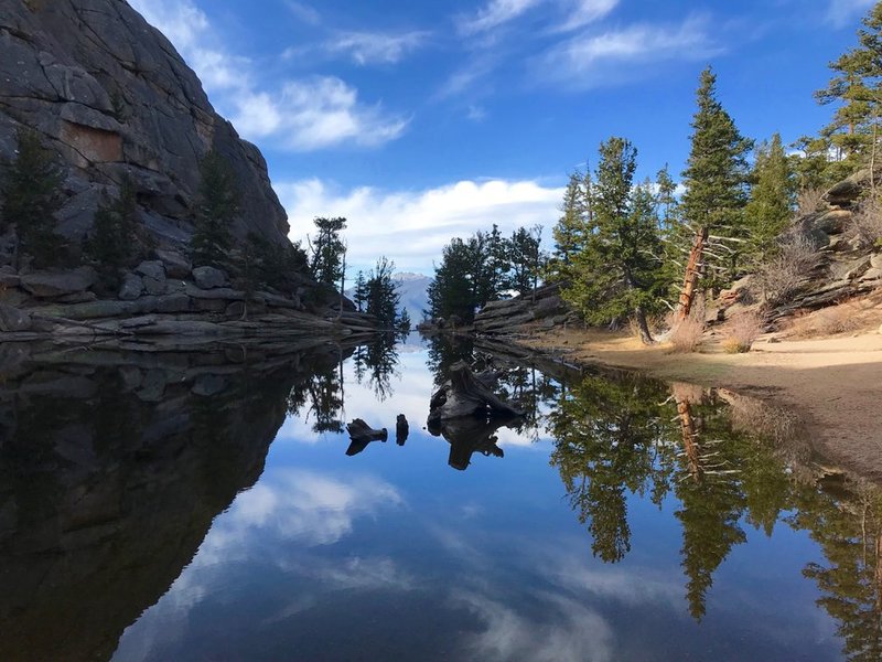 Looking south across Gem Lake on a calm spring morning