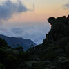 Looking into Cirque de Cilaos at sunset