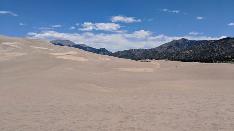 The wonderful ever changing sands of Great Sand Dune National Park. Notice the small human dot in the right third of the picture for a little perspective of how enormous these dunes are.