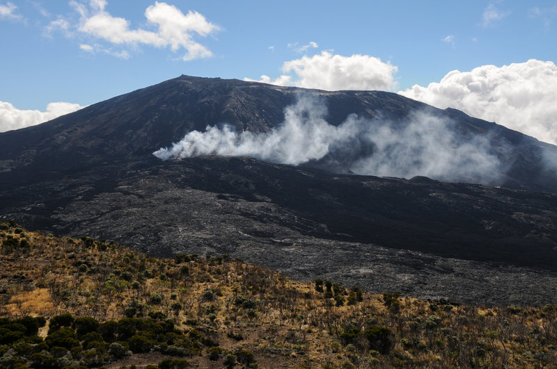 Clear views to Piton de la Fournaise and the remains of the 2018 eruption from the top of Piton de Berf.