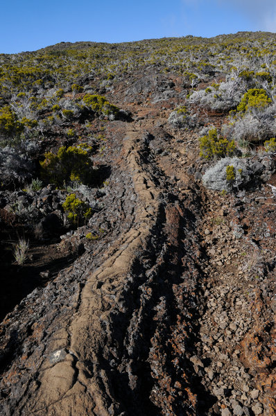 One section of the trail follows a cool volcanic rock formation