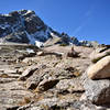 Cairns like these mark the route above the drainage.