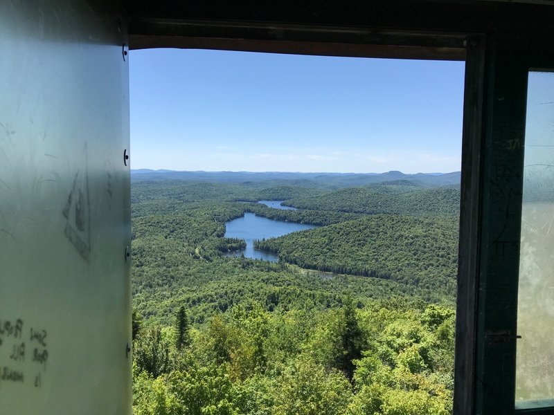 View from inside tower cab, looking NE toward Ampersand Mt