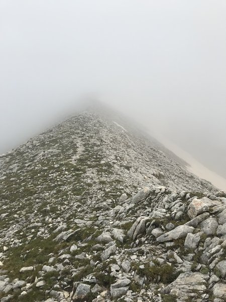 The saddle before Kutelo 1 in the fog