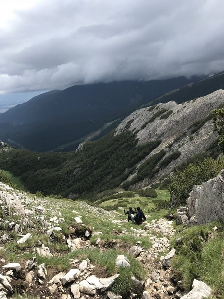 The view down the trail with Todorka in the clouds