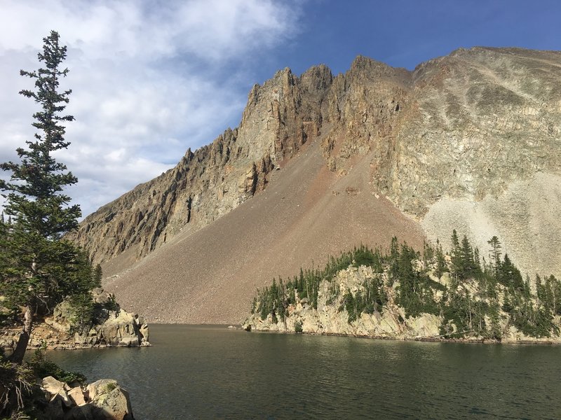 Looking towards Lake Agnes with Nohku Crags in background