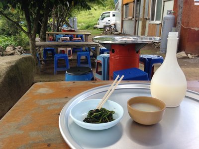 Rest time with Korean traditional rice wine in small service house