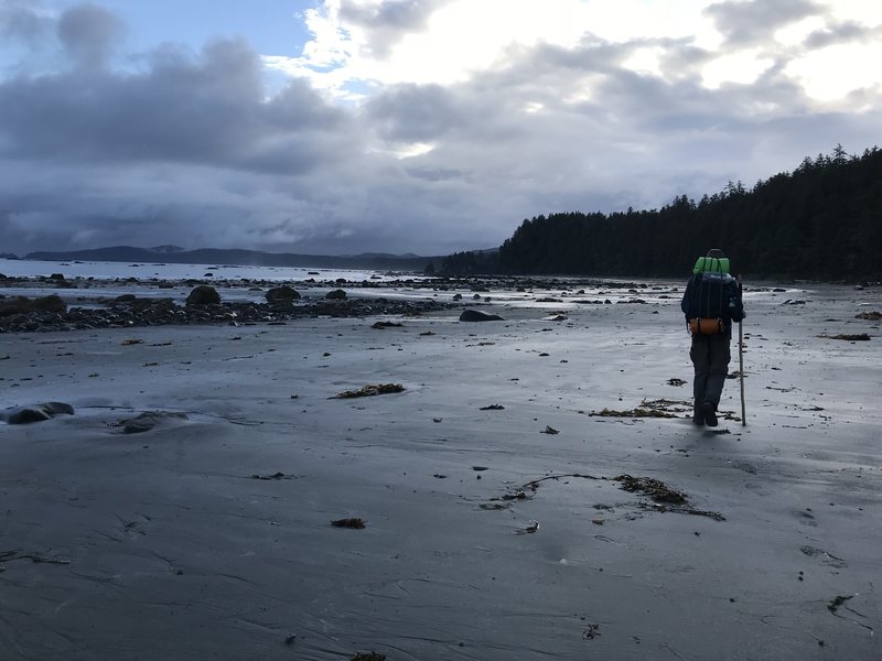 Hiking along the beach early in the morning.