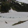 One of the Twin Lakes, covered in ice.